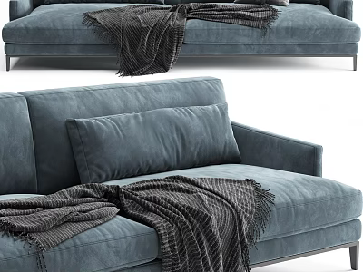 Modern Blue Two Seater Sofa With Gray Blanket And Decorative Cushions In Contemporary Design 3d model