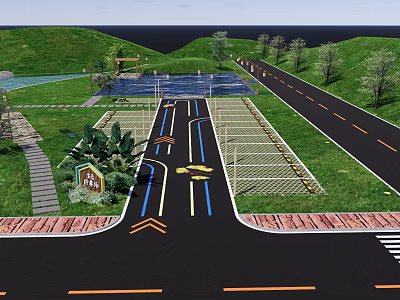 Eco Friendly Parking Lot With Green Grass Trees Pedestrian Paths And Road Markings 3d model