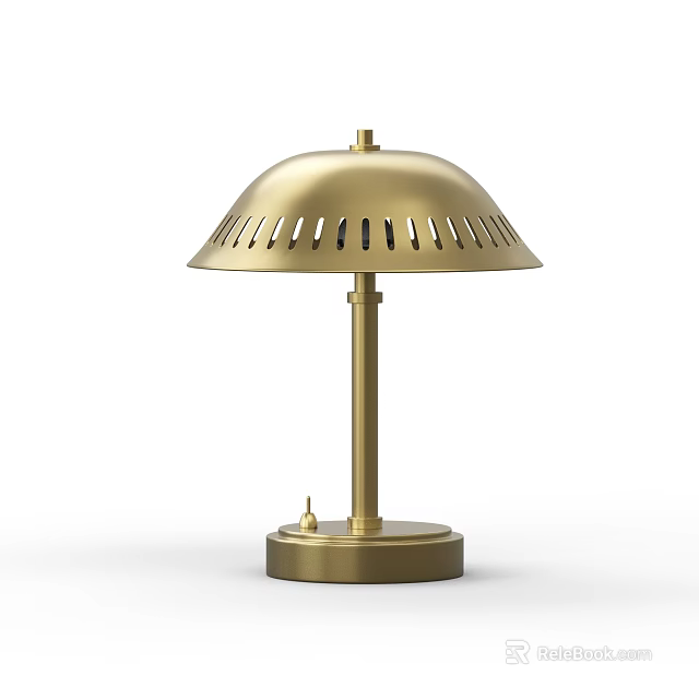 Unique Shaped Brass Table Lamp With Perforated Umbrella Shade And Cylindrical Stem 3d model 