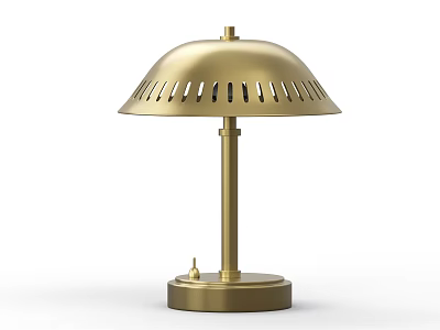 Unique Shaped Brass Table Lamp With Perforated Umbrella Shade And Cylindrical Stem 3d model