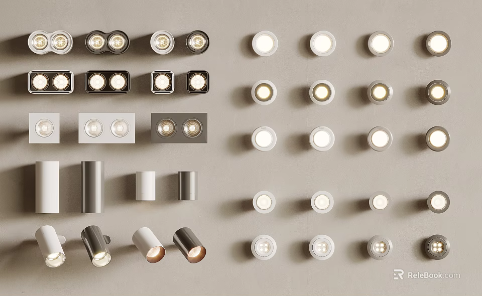 Modern Downlights and Spotlights with Various Styles Colors and Installation Types 3d model 