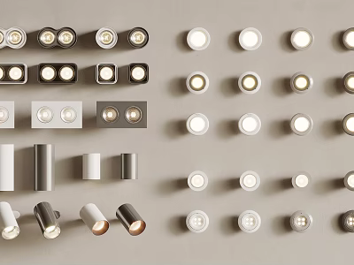 Modern Downlights and Spotlights with Various Styles Colors and Installation Types 3d model