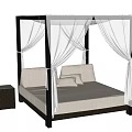 Rattan Four Poster Double Bed With White Canopy Mattress And Side Table