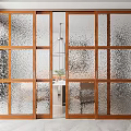 Modern Wooden Frame Sliding Doors With Textured Glass For Interior Space Divider