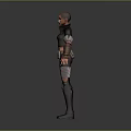 Female Sci Fi Game Movie Character With Short Hair Tattered Clothing Arm And Leg Guards