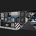 Creative Background Wall Design With Numbers Black White Stripes Star Icons And Car