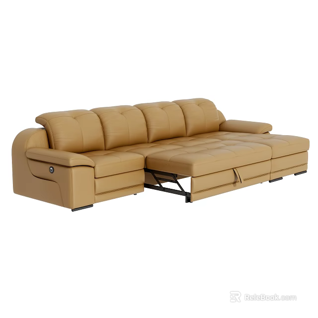 Brown Leather Sectional Sofa Set With Reclining Seats And Ottoman 3d model 
