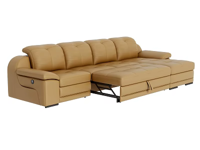 Brown Leather Sectional Sofa Set With Reclining Seats And Ottoman 3d model