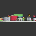 Circular Urban Architecture Model with Colorful Buildings Structures Green Spaces and Roads