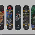 Assorted Skateboard Decks With Diverse Artistic Graphics And Creative Designs 3d model