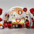 Valentine's Day Decoration Featuring Transparent Dome Red Roses Love Lettering And Heart