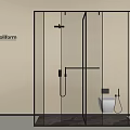 Modern Shower Head in Black Frame Glass Shower Enclosure with Light Colored Wall