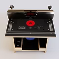 Industrial Equipment Workbench With Red Circular Component Control Panel And Sturdy Stand