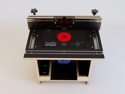 Industrial Equipment Workbench With Red Circular Component Control Panel And Sturdy Stand 3d model