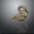 Swan Figurine With White Body Brown Patterns And Red Beak Design