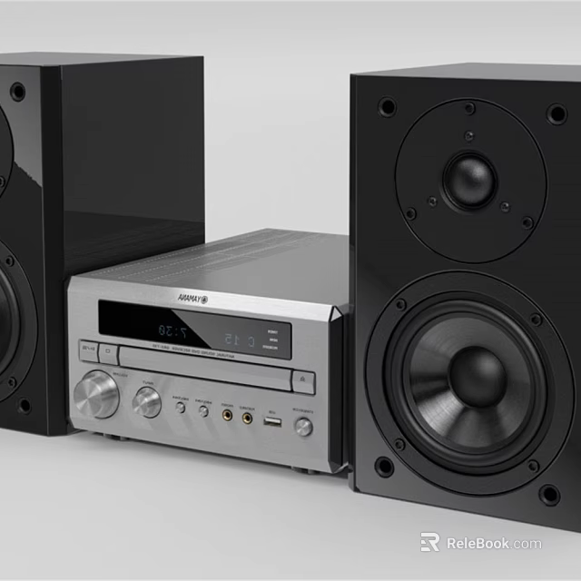Home Audio Speaker System with Black Speakers Silver Receiver Digital Display Control Knobs 3d model