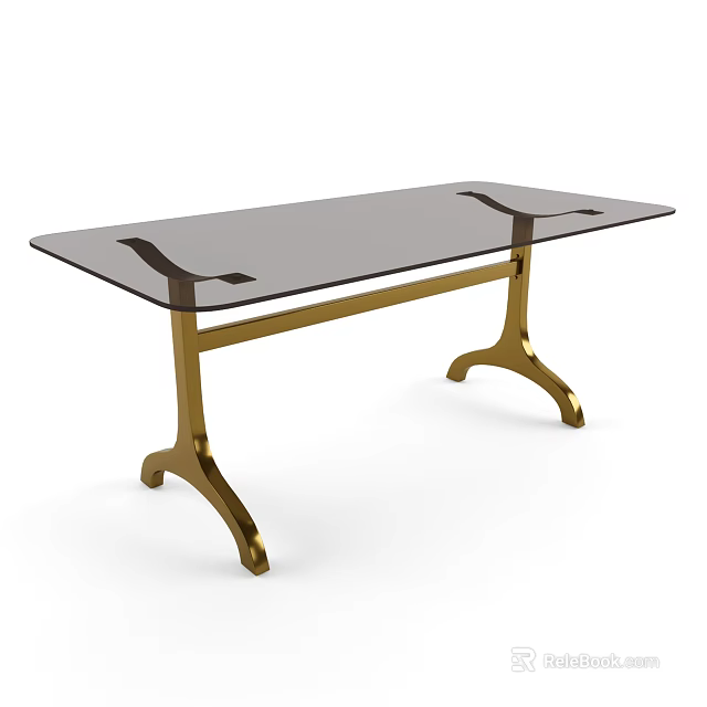 Modern Elegant Dining Table With Glass Top And Golden Legs Design 3d model 