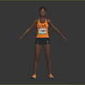 Female USA Athlete Wearing Orange Vest Black Shorts And Orange Shoes With Number 1509 Standing