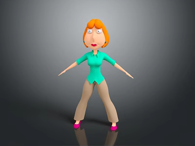 Cartoon Game Character with Orange Hair Green Shirt Beige Pants Pink Shoes Exaggerated Expression 3d model