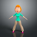 Cartoon Game Character with Orange Hair Green Shirt Beige Pants Pink Shoes Exaggerated Expression