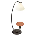 Modern Floor Lamp With White Shade Black Pole And Wooden Brown Tabletop Design