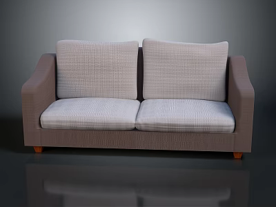 Modern Two Seater Sofa With Light Gray Fabric Cushions Dark Brown Frame And Wooden Legs 3d model