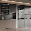 Modern Wine Cabinet Interior Design With Glass Doors Gray And Wooden Cabinets
