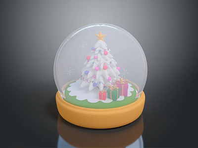 Christmas Snow Globe Displaying Decorated Tree Star Colored Ornaments And Gift Boxes On Yellow Base 3d model
