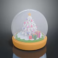 Christmas Snow Globe Displaying Decorated Tree Star Colored Ornaments And Gift Boxes On Yellow Base