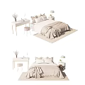 Minimalist Modern Bedroom Double Bed With Light Bedding Nightstand Table Lamp And Stool