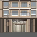 Modern High Rise Apartment Entrance Gate With Glass Doors Water Pool And Reflection