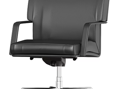 Black Leather Office Chair With High Back Armrests And Metal Base 3d model