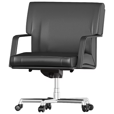 Black Leather Office Chair With High Back Armrests And Metal Base 3d model