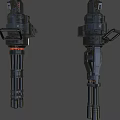 Futuristic Black Sci Fi Weapons with Double Barrels Grips Red Accents and Mechanical Details