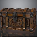 Antique Ornate Wooden Chest With Carved Decorations Metal Clasps And Lock