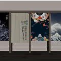 Traditional Japanese Style Curtains With Decorative Wave Floral And Character Patterns