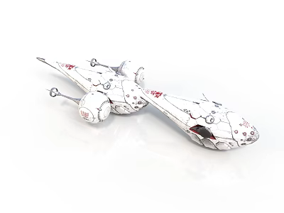 Detailed Spacecraft Model With Cosmic Design And Red Accents On White Background 3d model