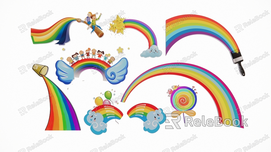 Rainbow Color Strip Watercolor Rainbow Rainbow streamer silhouette model