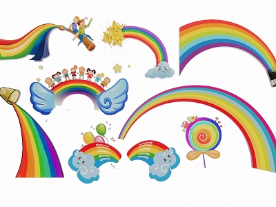 Rainbow Color Strip Watercolor Rainbow streamer silhouette model