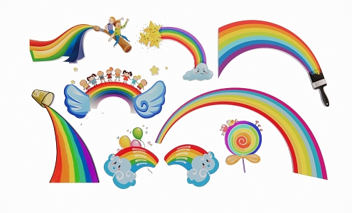 Rainbow Color Strip Watercolor Rainbow streamer silhouette 3d model