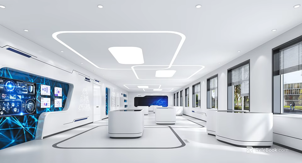 Modern School Learning Space With Tech Displays And White Interiors 3d model