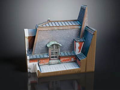Detailed Architectural Model With Tiled Sloped Roof Arched Window And Brick Walls 3d model