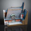 Detailed Architectural Model With Tiled Sloped Roof Arched Window And Brick Walls