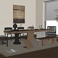 Quiet Ancient Style Dining Table and Chair Middle Ancient Dining Table and Chair 3d model