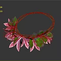 Circular Flower Wreath With Pink Flowers Green Leaves On Dark Background And Reflection