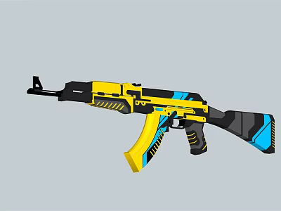 Yellow And Blue Tactical Rifle With Black Components And Modern Grip Design 3d model