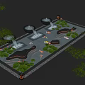 Water Fountain With Lotus Leaves Koi Fish Flowing Water And Lantern Lights In Garden Setting