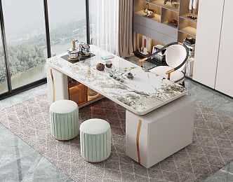 Modern Light Luxury Marble Tea Table and Chair Combination Tea Table Rock Plate Tea Table Tea Table Tea Tray Tea Set Backrest Chair Sofa Stool 3d model