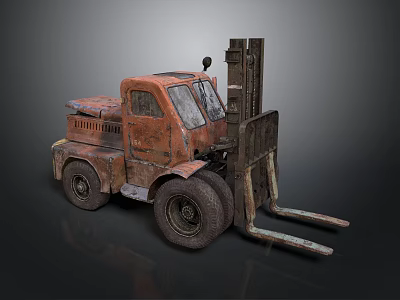 Old Rusty Forklift with Heavy Duty Forks and Vintage Design for Industrial Cargo Handling 3d model