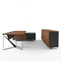 Modern Office Desk With Wooden Top And Black Metal Geometric Frame